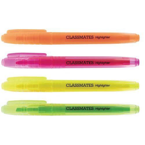 Lot de 4 Etui 4 surligneurs pointe fine 2,5mm - Encre à base d'eau - Classmates