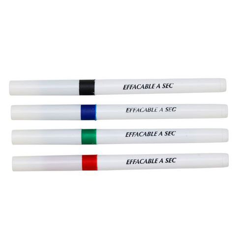 Sachet 4 feutres effaçables à sec couleurs assorties - Pichon
